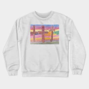 Three Wooden Crosses with Rainbow Background Crewneck Sweatshirt